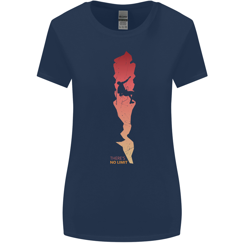 Rock Climbing There's No Limit Climber Womens Wider Cut T-Shirt Navy Blue