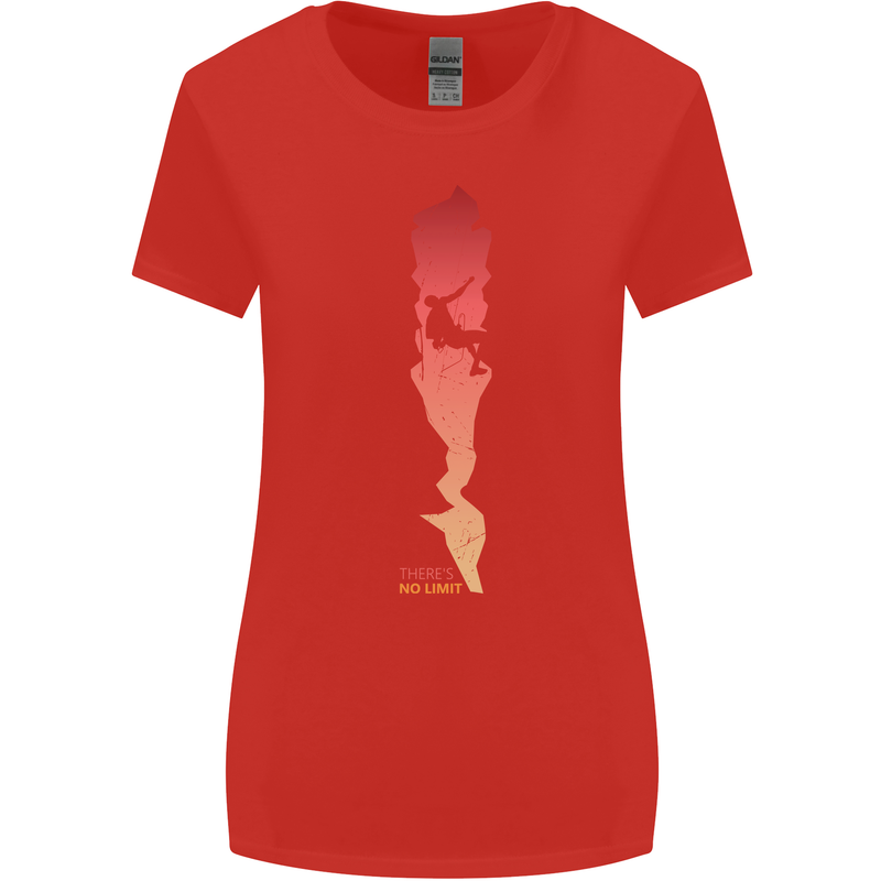Rock Climbing There's No Limit Climber Womens Wider Cut T-Shirt Red