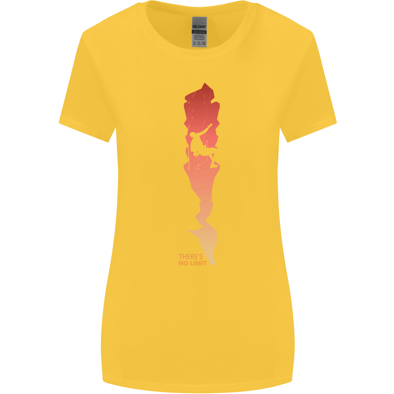 Rock Climbing There's No Limit Climber Womens Wider Cut T-Shirt Yellow