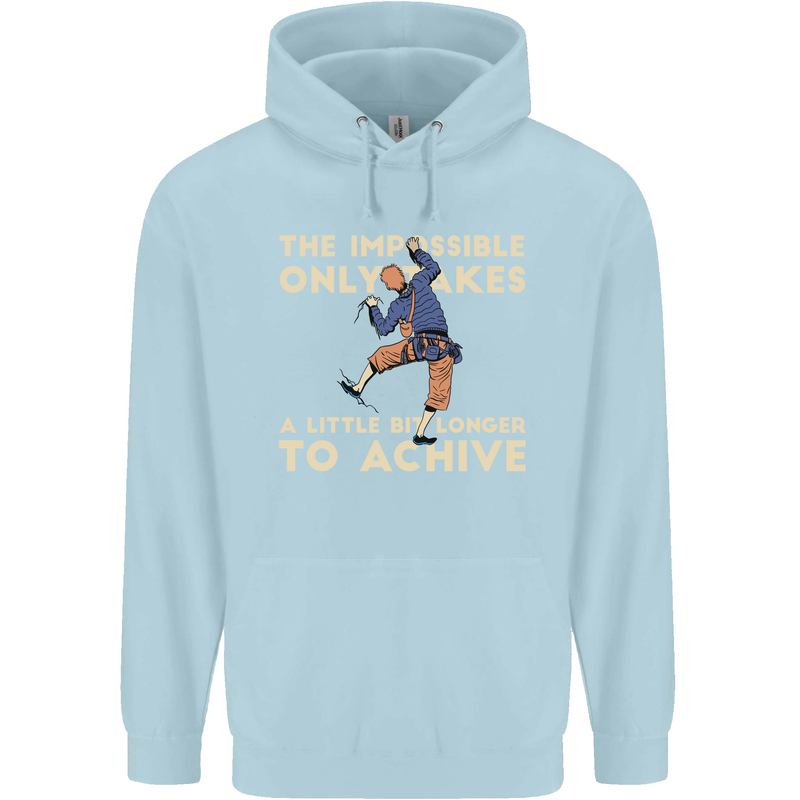 Rock Climbing the Impossible Funny Climber Childrens Kids Hoodie Light Blue