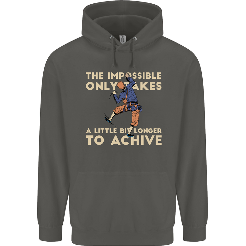 Rock Climbing the Impossible Funny Climber Childrens Kids Hoodie Storm Grey