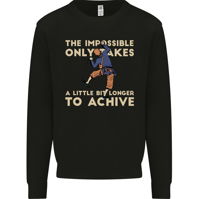 Rock Climbing the Impossible Funny Climber Kids Sweatshirt Jumper Black