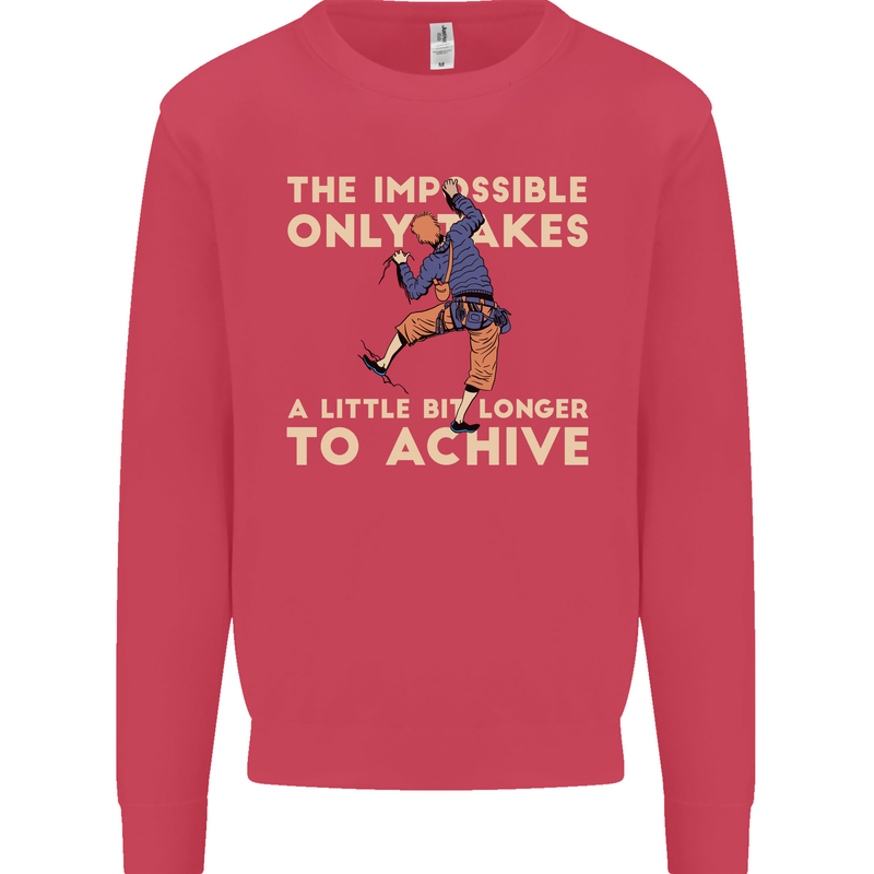 Rock Climbing the Impossible Funny Climber Kids Sweatshirt Jumper Heliconia