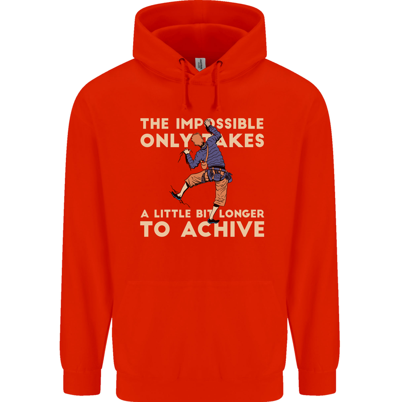 Rock Climbing the Impossible Funny Climber Mens 80% Cotton Hoodie Bright Red