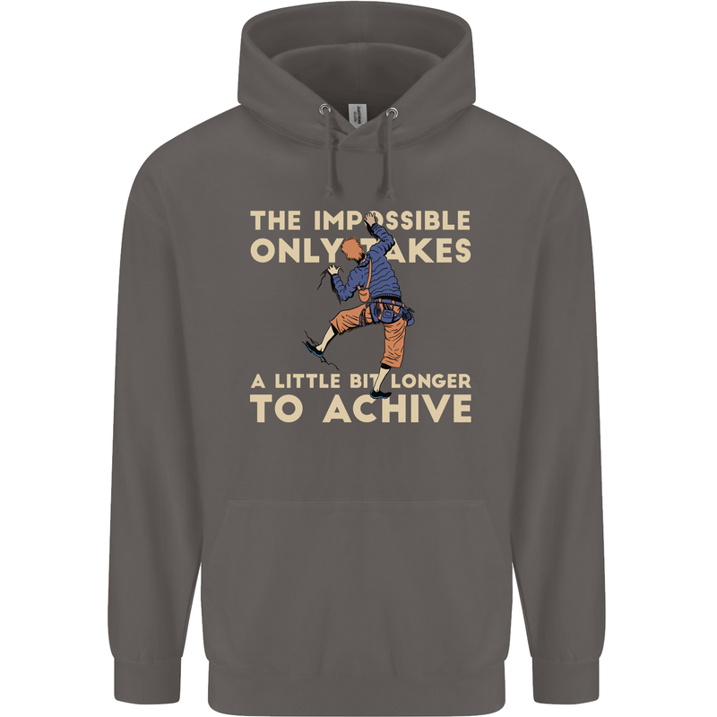 Rock Climbing the Impossible Funny Climber Mens 80% Cotton Hoodie Charcoal