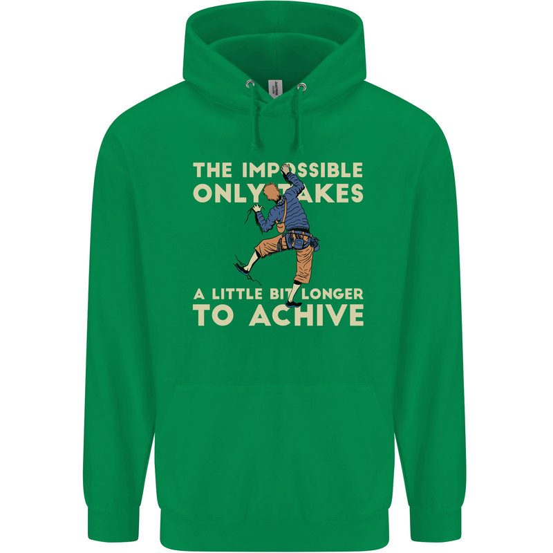 Rock Climbing the Impossible Funny Climber Mens 80% Cotton Hoodie Irish Green