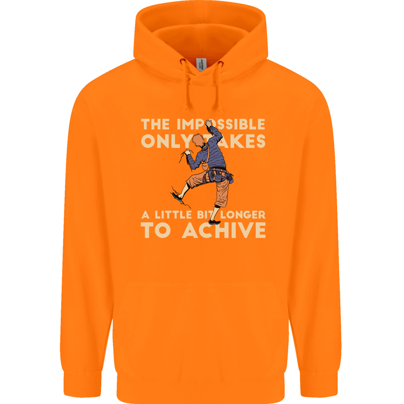 Rock Climbing the Impossible Funny Climber Mens 80% Cotton Hoodie Orange