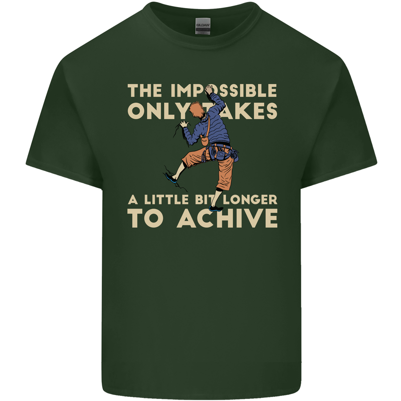 Rock Climbing the Impossible Funny Climber Mens Cotton T-Shirt Tee Top Forest Green