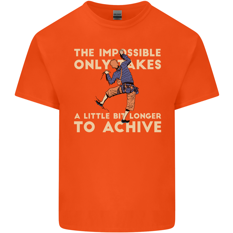 Rock Climbing the Impossible Funny Climber Mens Cotton T-Shirt Tee Top Orange