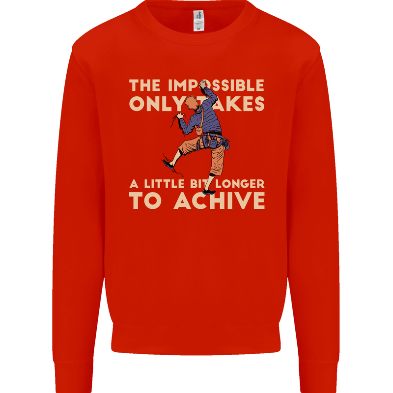 Rock Climbing the Impossible Funny Climber Mens Sweatshirt Jumper Bright Red