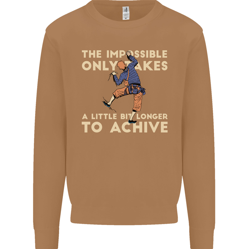 Rock Climbing the Impossible Funny Climber Mens Sweatshirt Jumper Caramel Latte