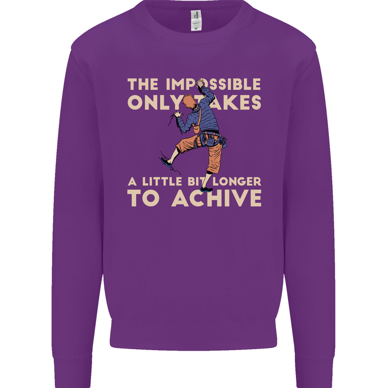 Rock Climbing the Impossible Funny Climber Mens Sweatshirt Jumper Purple