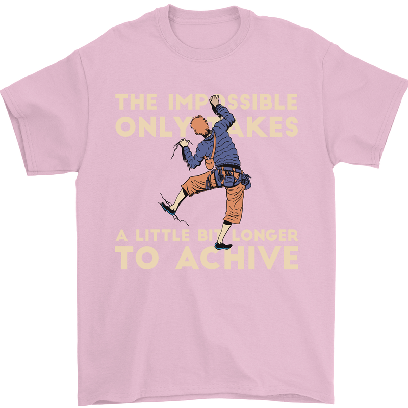Rock Climbing the Impossible Funny Climber Mens T-Shirt Cotton Gildan Light Pink