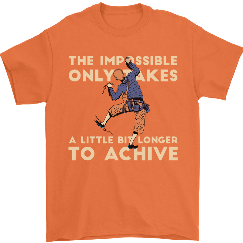 Rock Climbing the Impossible Funny Climber Mens T-Shirt Cotton Gildan Orange