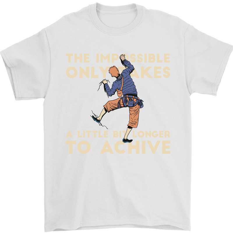Rock Climbing the Impossible Funny Climber Mens T-Shirt Cotton Gildan White