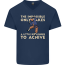 Rock Climbing the Impossible Funny Climber Mens V-Neck Cotton T-Shirt Navy Blue