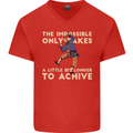Rock Climbing the Impossible Funny Climber Mens V-Neck Cotton T-Shirt Red