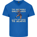 Rock Climbing the Impossible Funny Climber Mens V-Neck Cotton T-Shirt Royal Blue