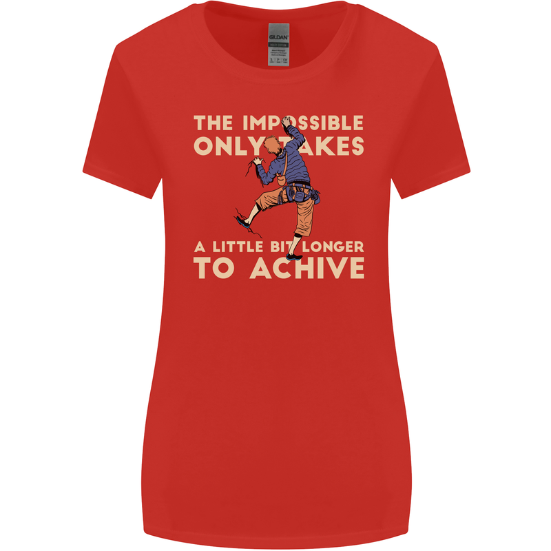 Rock Climbing the Impossible Funny Climber Womens Wider Cut T-Shirt Red