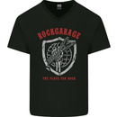 Rock Garage the Place for Rock Guitar Mens V-Neck Cotton T-Shirt Black