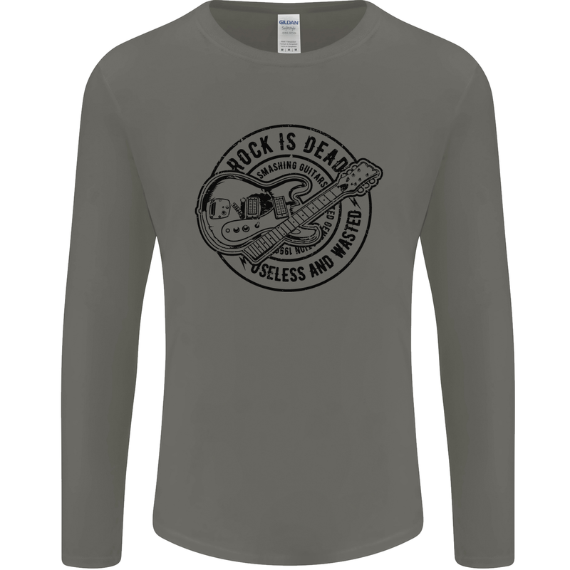 Rock Is Dead Funny Music Rock n Roll Guitar Mens Long Sleeve T-Shirt Charcoal