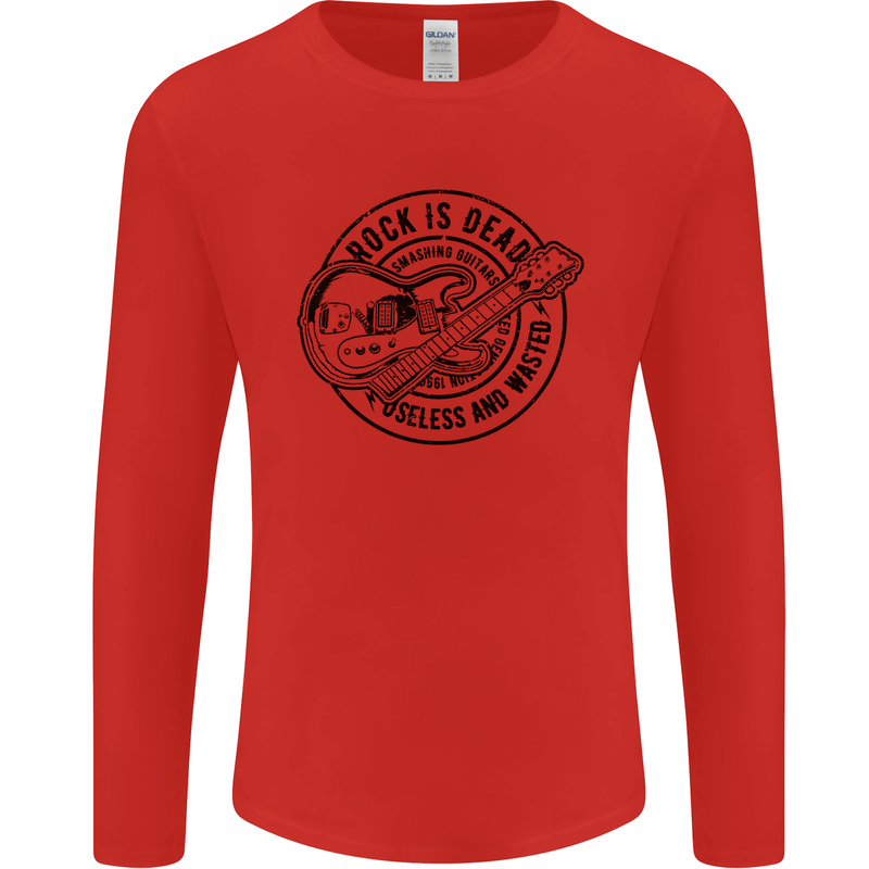Rock Is Dead Funny Music Rock n Roll Guitar Mens Long Sleeve T-Shirt Red
