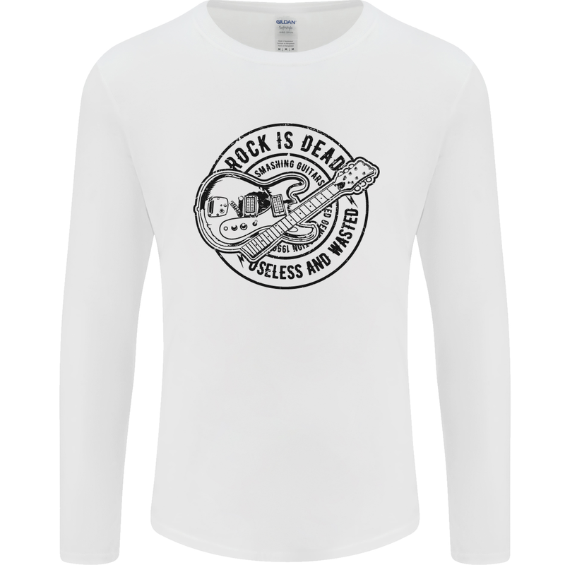 Rock Is Dead Funny Music Rock n Roll Guitar Mens Long Sleeve T-Shirt White