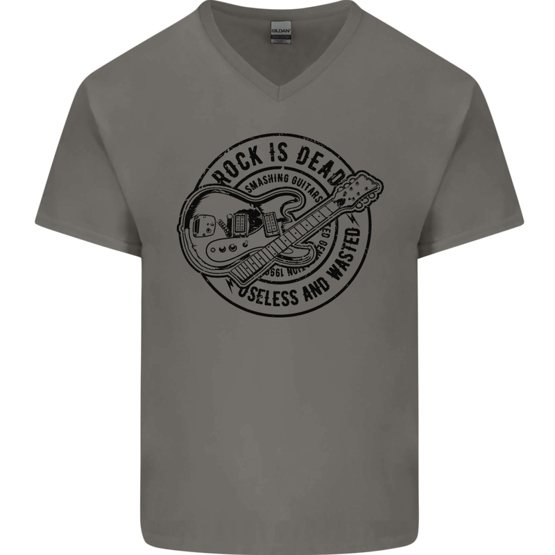 Rock Is Dead Funny Music Rock n Roll Guitar Mens V-Neck Cotton T-Shirt Charcoal