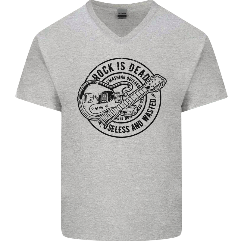 Rock Is Dead Funny Music Rock n Roll Guitar Mens V-Neck Cotton T-Shirt Sports Grey