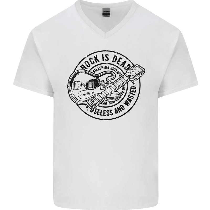 Rock Is Dead Funny Music Rock n Roll Guitar Mens V-Neck Cotton T-Shirt White