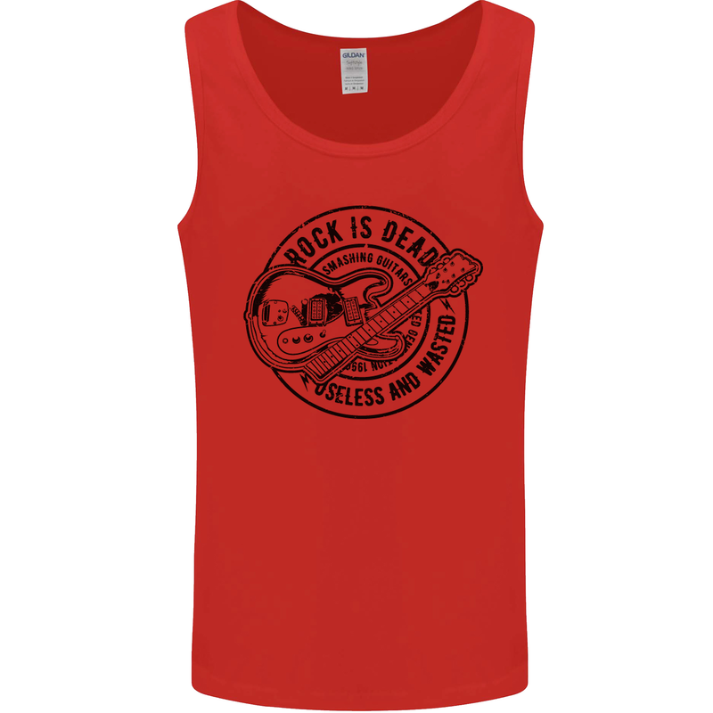 Rock Is Dead Funny Music Rock n Roll Guitar Mens Vest Tank Top Red