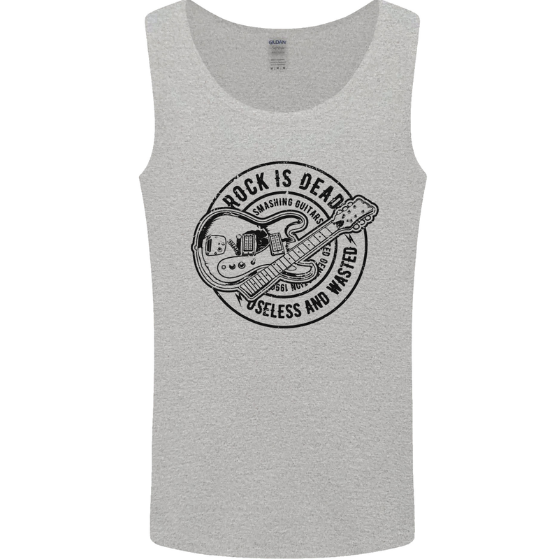 Rock Is Dead Funny Music Rock n Roll Guitar Mens Vest Tank Top Sports Grey