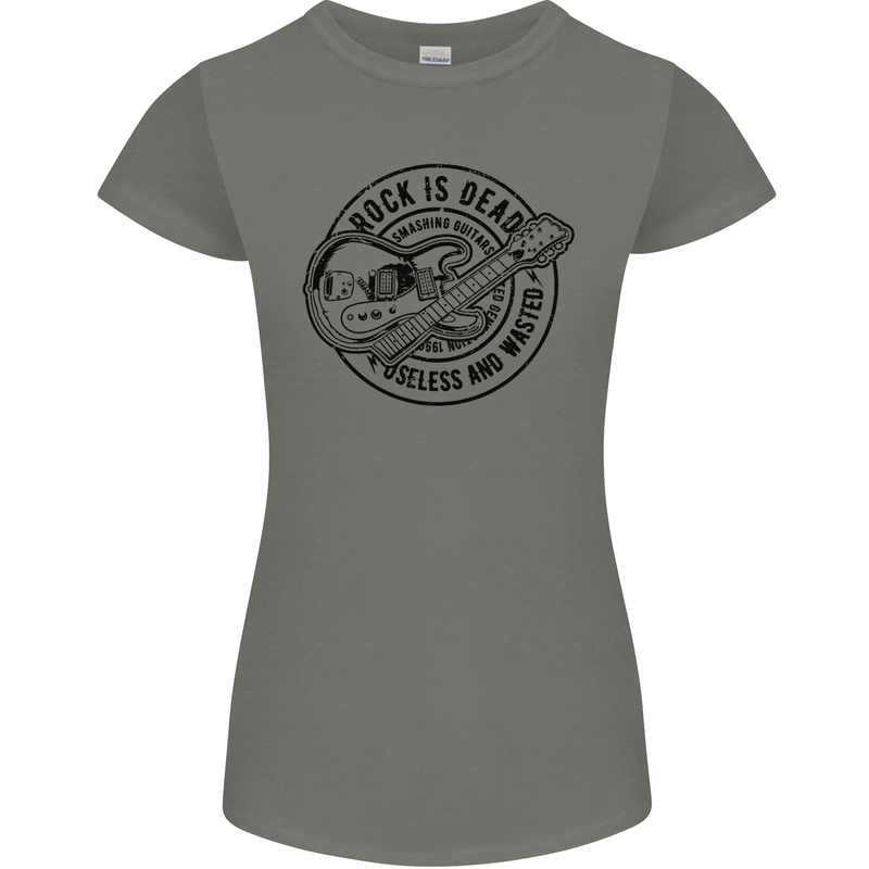 Rock Is Dead Funny Music Rock n Roll Guitar Womens Petite Cut T-Shirt Charcoal