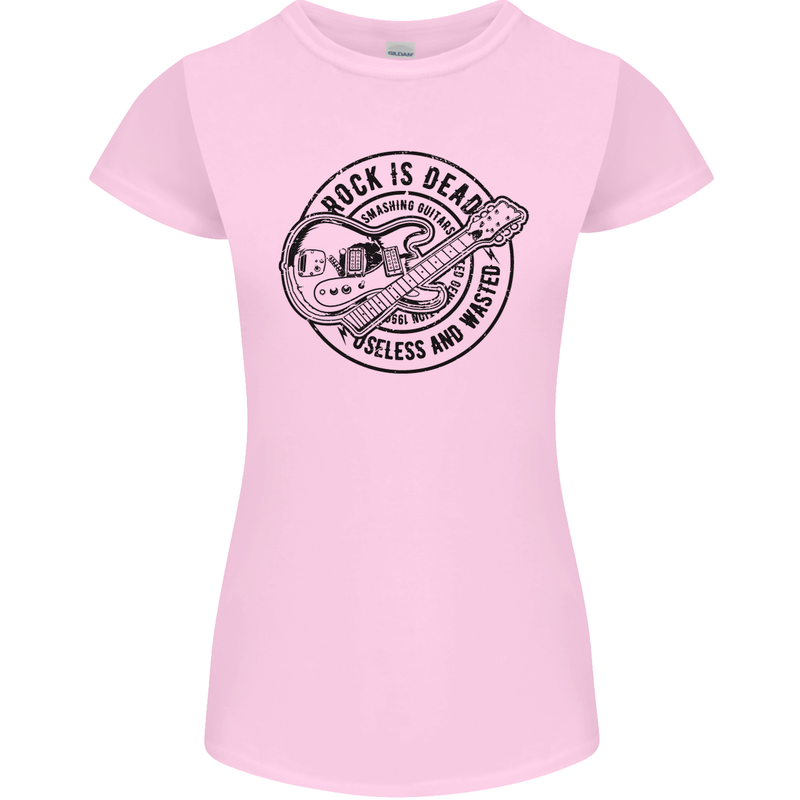 Rock Is Dead Funny Music Rock n Roll Guitar Womens Petite Cut T-Shirt Light Pink