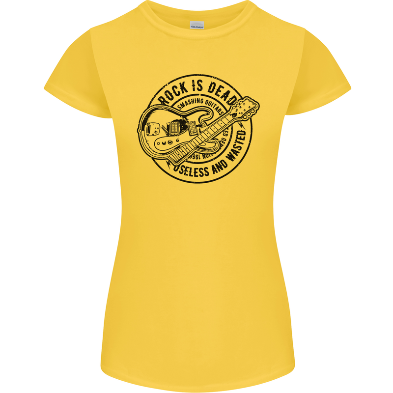 Rock Is Dead Funny Music Rock n Roll Guitar Womens Petite Cut T-Shirt Yellow