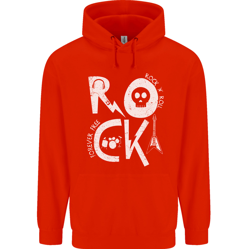 Rock Music Symbols Guitar Skull Childrens Kids Hoodie Bright Red