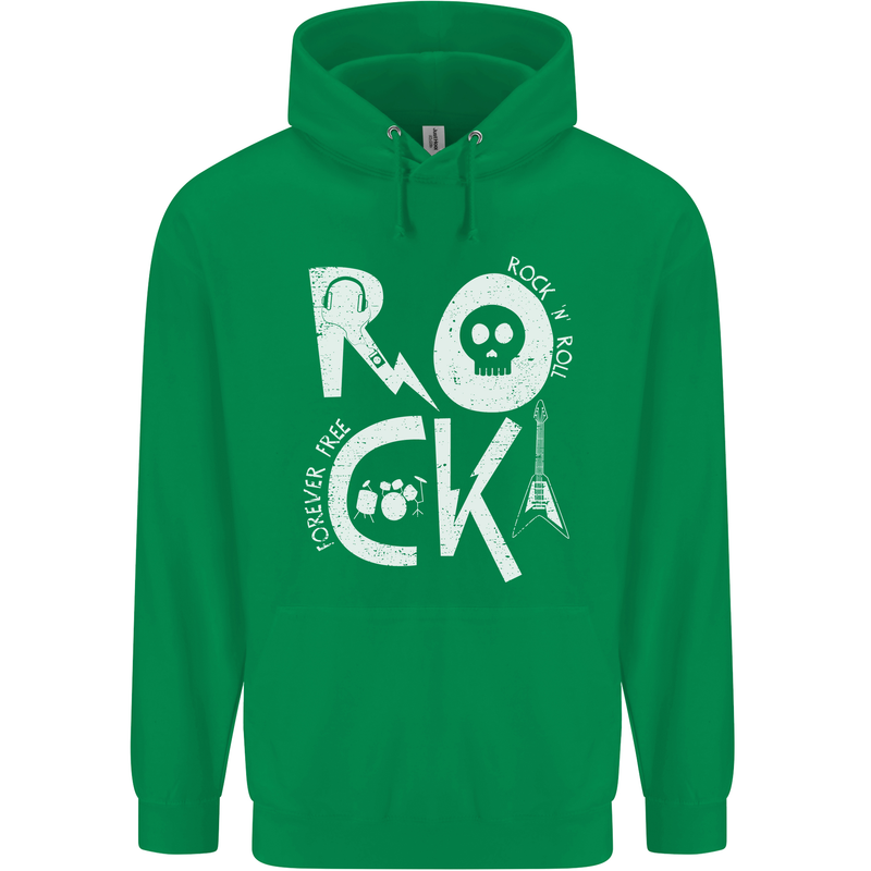 Rock Music Symbols Guitar Skull Childrens Kids Hoodie Irish Green