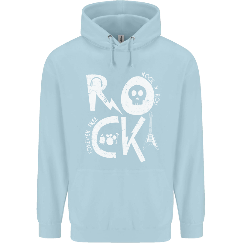 Rock Music Symbols Guitar Skull Childrens Kids Hoodie Light Blue