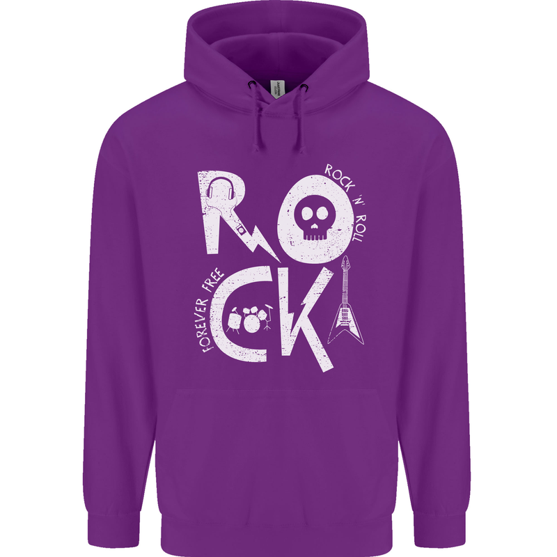 Rock Music Symbols Guitar Skull Childrens Kids Hoodie Purple