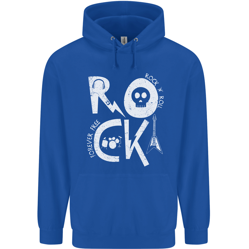 Rock Music Symbols Guitar Skull Childrens Kids Hoodie Royal Blue