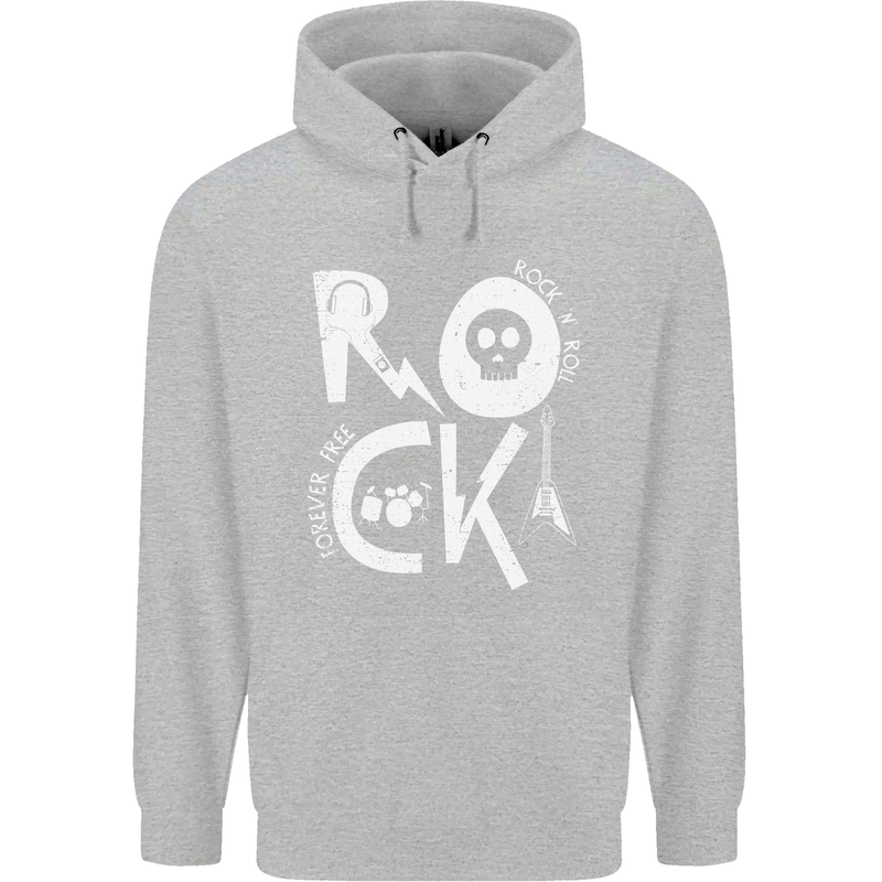 Rock Music Symbols Guitar Skull Childrens Kids Hoodie Sports Grey