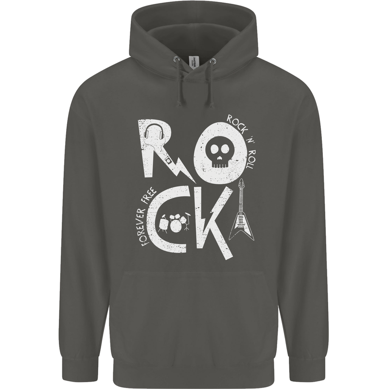 Rock Music Symbols Guitar Skull Childrens Kids Hoodie Storm Grey