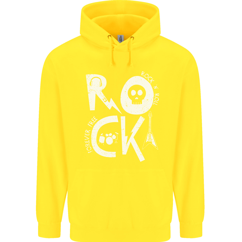 Rock Music Symbols Guitar Skull Childrens Kids Hoodie Yellow