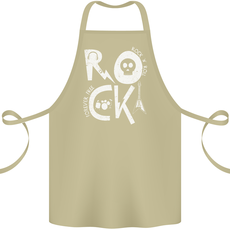 Rock Music Symbols Guitar Skull Cotton Apron 100% Organic Khaki