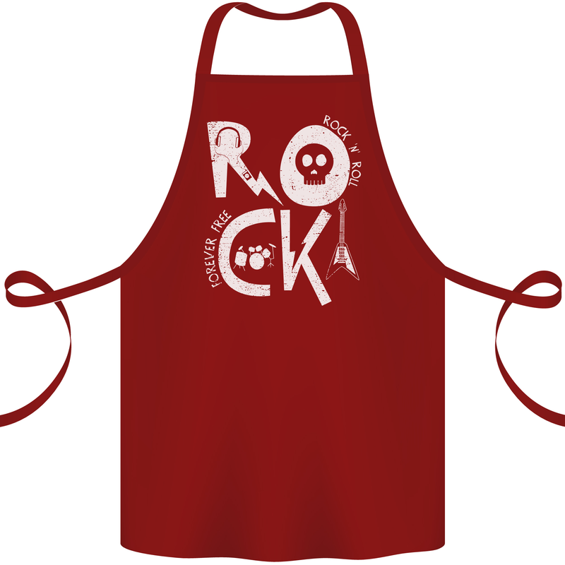 Rock Music Symbols Guitar Skull Cotton Apron 100% Organic Maroon