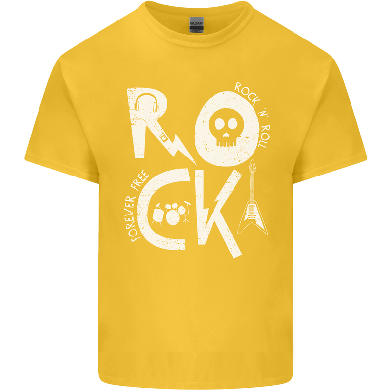Rock Music Symbols Guitar Skull Kids T-Shirt Childrens Yellow
