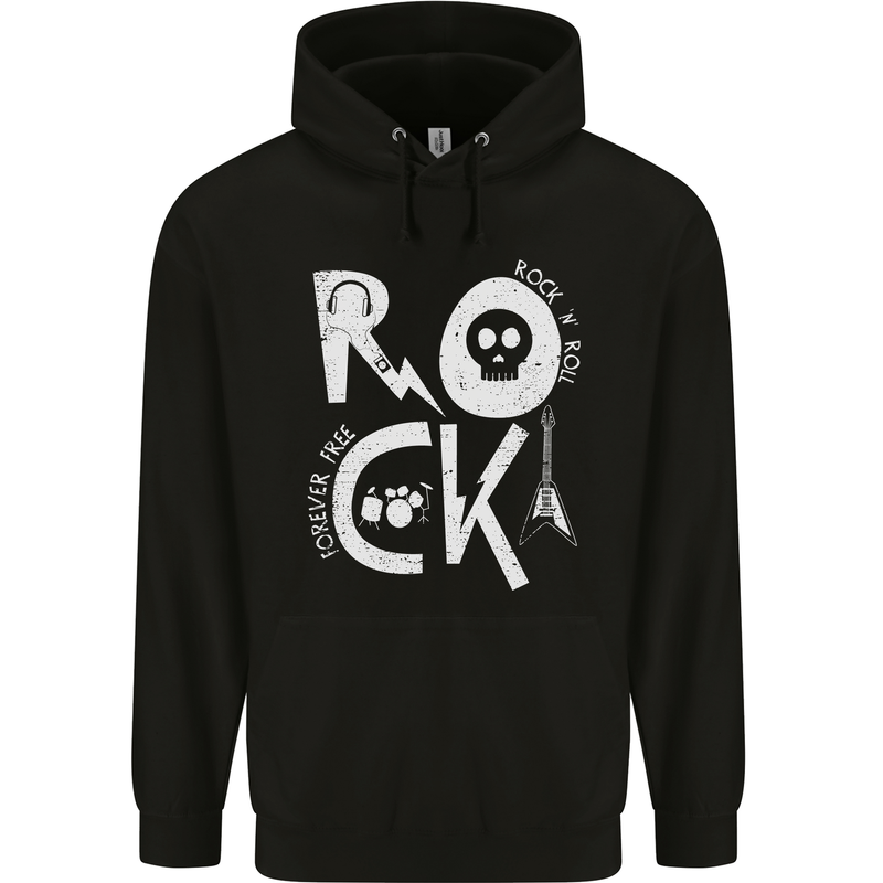 Rock Music Symbols Guitar Skull Mens 80% Cotton Hoodie Black