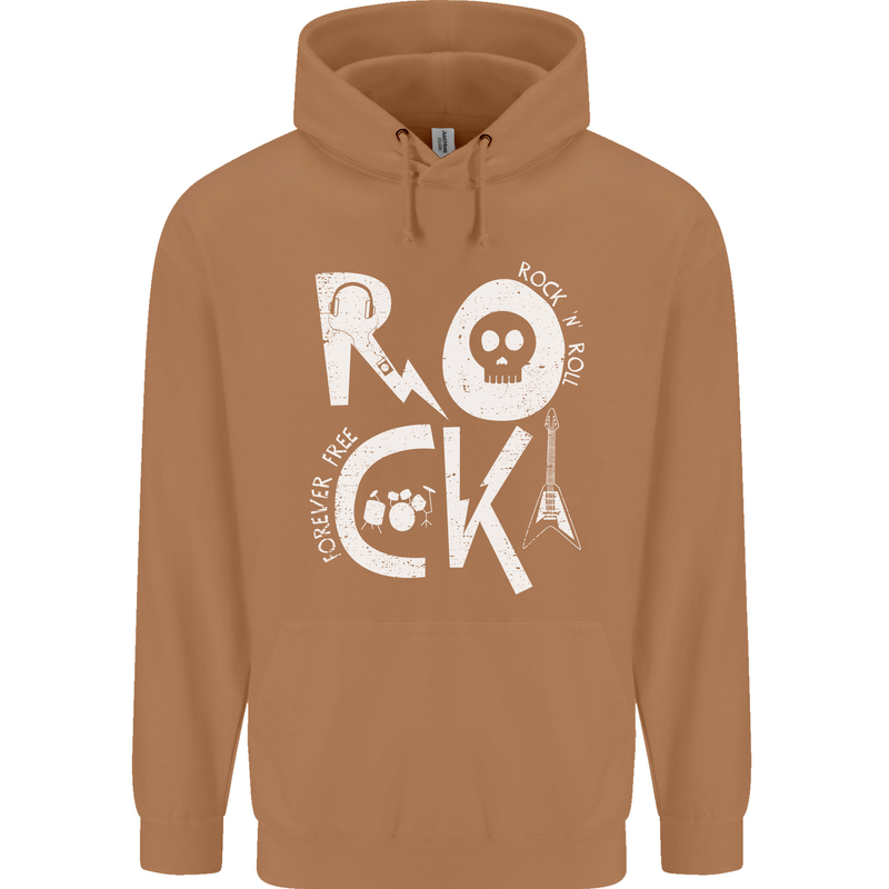 Rock Music Symbols Guitar Skull Mens 80% Cotton Hoodie Caramel Latte