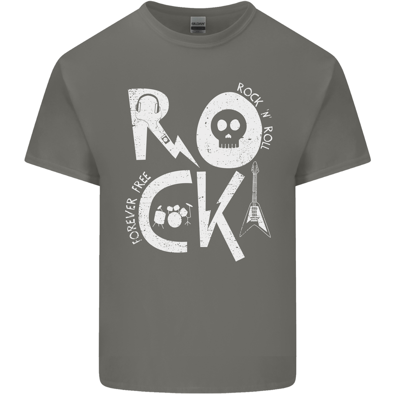 Rock Music Symbols Guitar Skull Mens Cotton T-Shirt Tee Top Charcoal