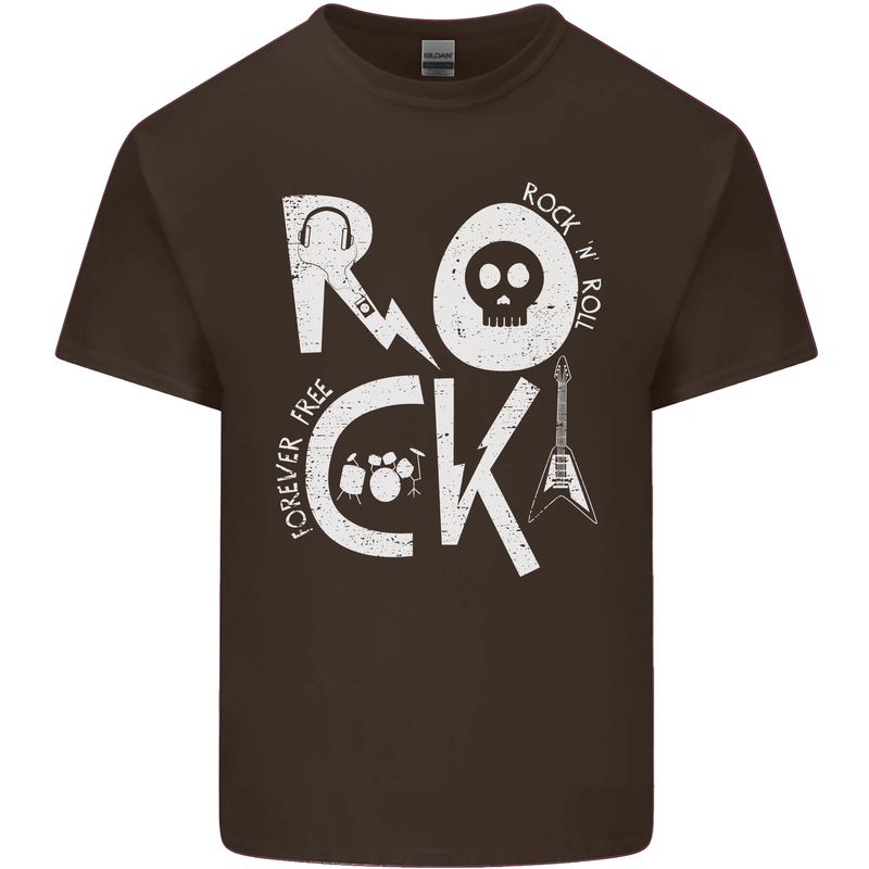 Rock Music Symbols Guitar Skull Mens Cotton T-Shirt Tee Top Dark Chocolate